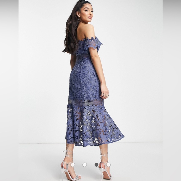 ASOS Design Lace Off Shoulder Midi Dress Sz 12 - Picture 3 of 7